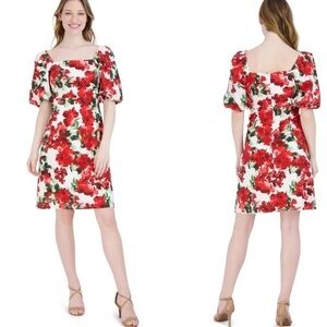 Julia Jordan Puff Sleeve Dress Floral Ivory Red, New with Tags